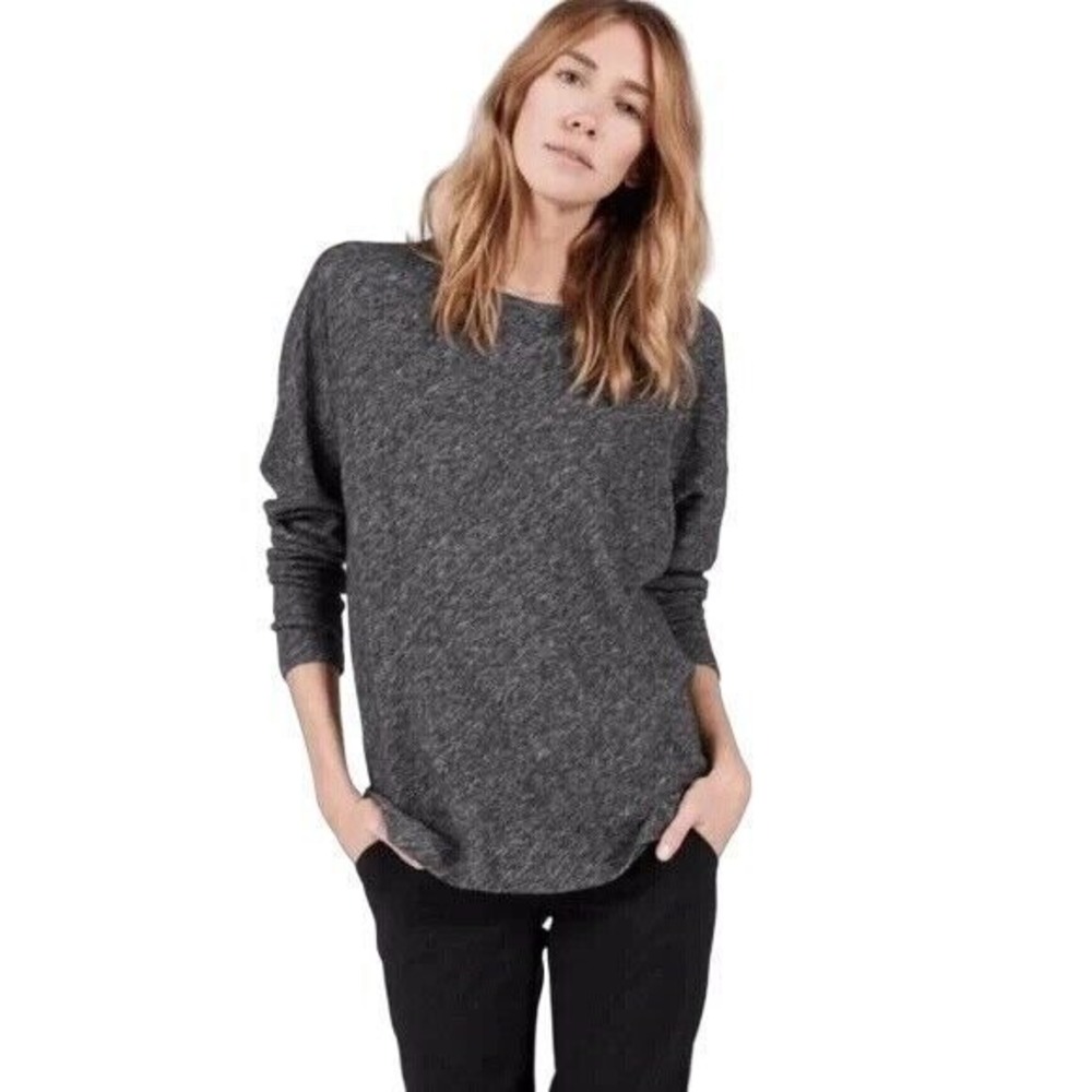 Everlane Women Minimalist Wool Cotton Knit Top Large Gray Relaxed Long Sleeve